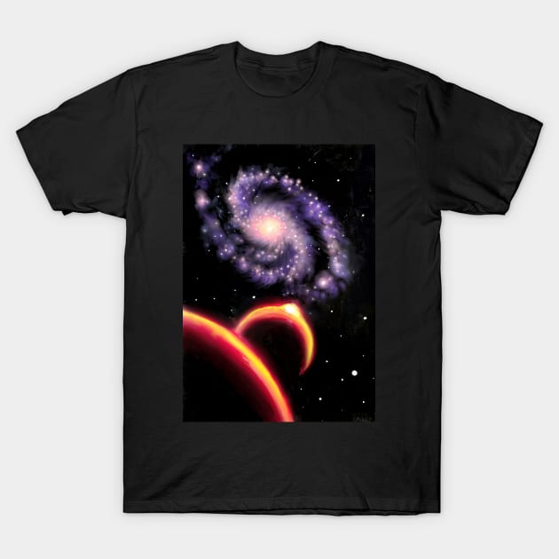 Galaxy with red planets T-Shirt by CORinAZONe